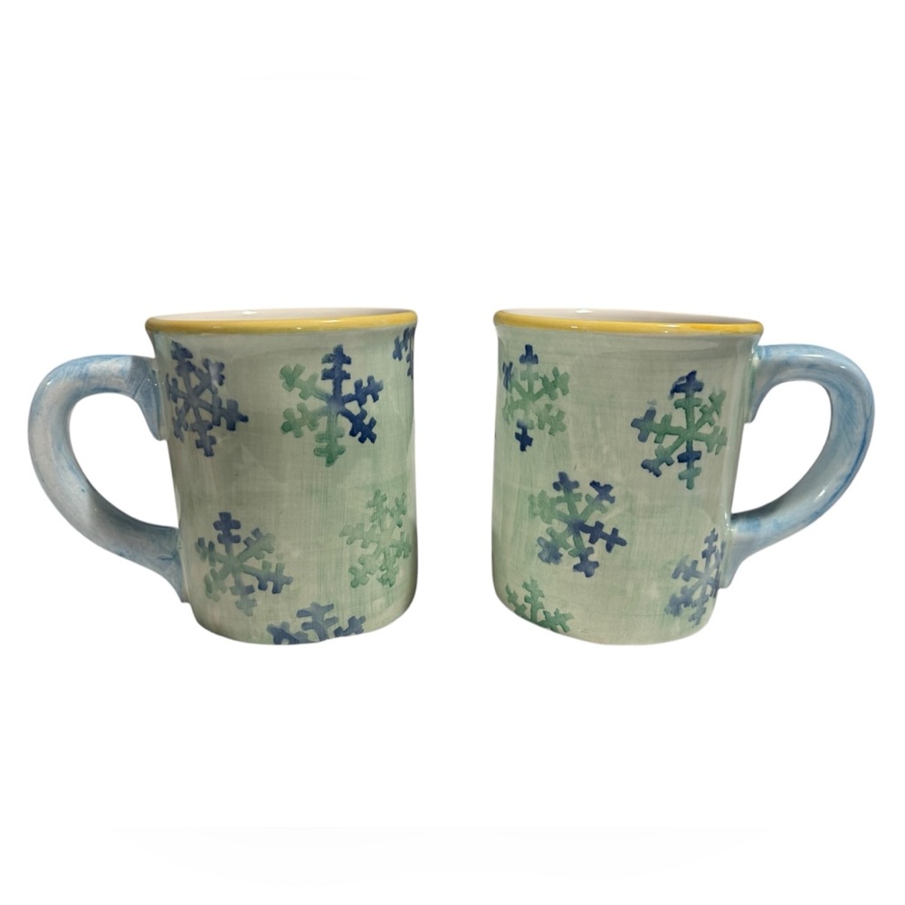 Set of 2 large ceramic Christmas snowflake mugs